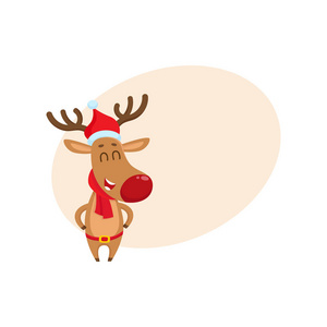 可爱 搞笑圣诞驯鹿在顶红色的帽子 围巾和皮带