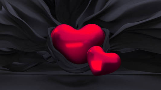 时尚的黑色背景下，有一颗红色的心