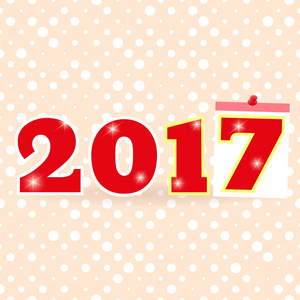 2017 年米色背景与日历板料上。横幅或贺卡为新的一年假期。矢量