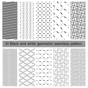 黑色和白色几何无缝模式的集合
