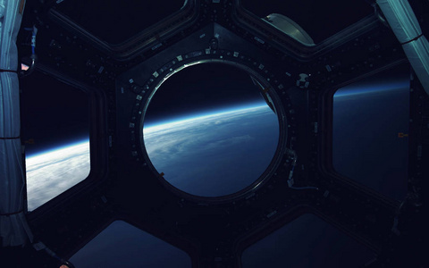 地球在太空飞船窗口舷窗.