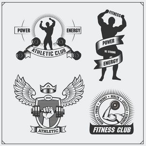 健美徽章健身标签 标志 徽章 标志和设计元素的集合.