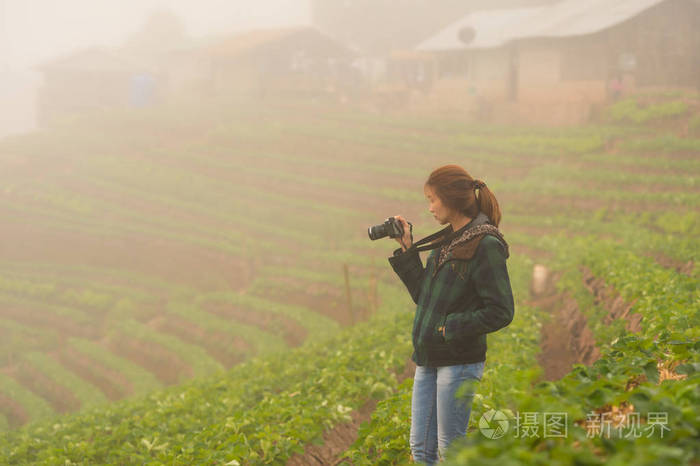 泰国清迈多安孔山草莓农场亚洲游客妇女