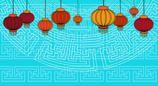 快乐新 2017 年中国灯笼亚洲传统装饰横幅
