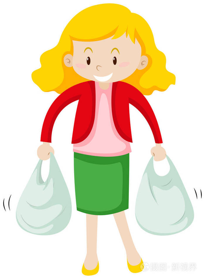 女人拎着两个塑料袋
