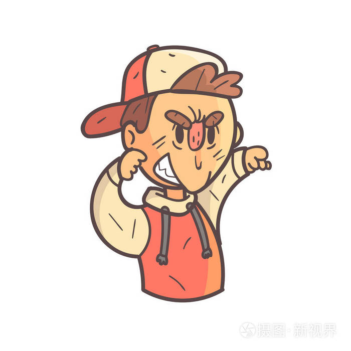 侵略性男孩帽和大学夹克手绘制的表情酷概述肖像