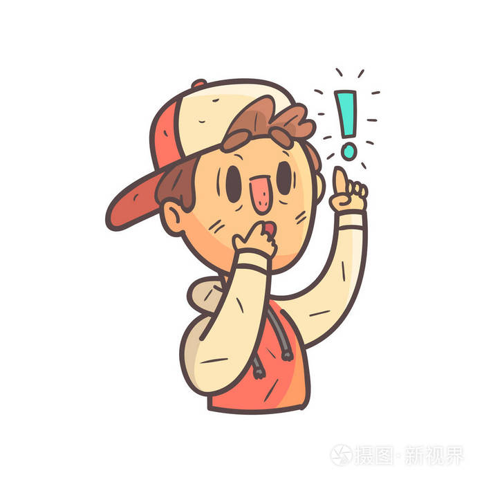 想起了什么重要男孩帽和大学夹克手绘制的表情酷概述肖像