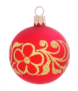 红色圣诞球以孤立的金黄装饰品