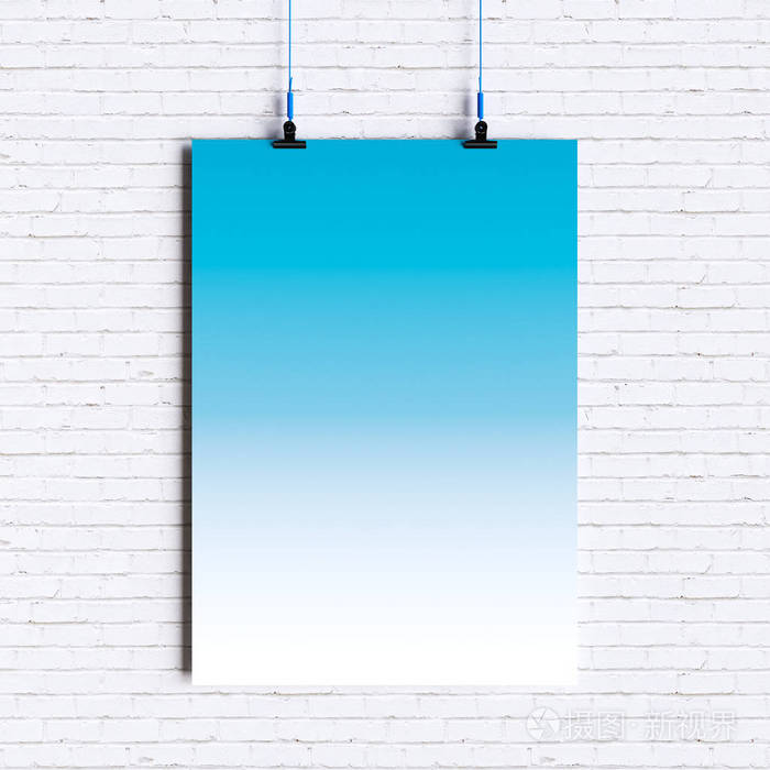 挂在墙上的纸空白海报模板3d图
