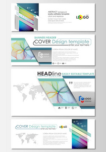 社会媒体和电子邮件标头集，现代的横幅。业务范围覆盖模板，简单的可编辑矢量，平面布局中常用的尺寸。多彩的设计背景与抽象的形状，波。