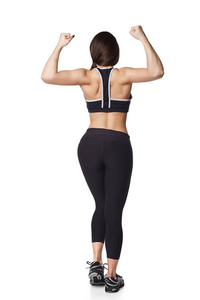 运动健身女性健康运动分离白色背景黑色衣服