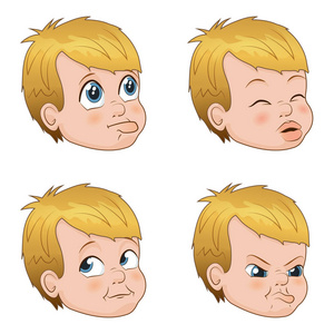 矢量图设置的可爱小恶霸男孩脸上显示出不同的情绪