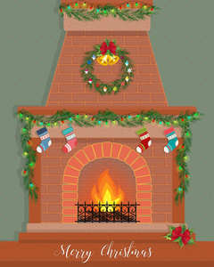 圣诞贺卡和装饰用的壁炉