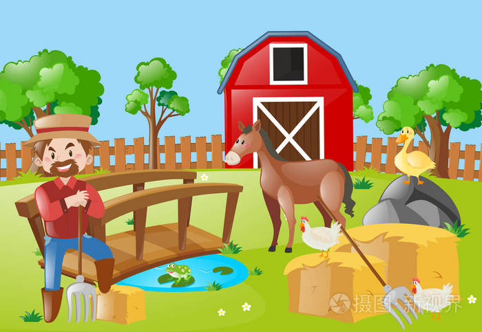 农夫和动物的农场的场长插画-正版商用图片0w36oq-摄图新视界