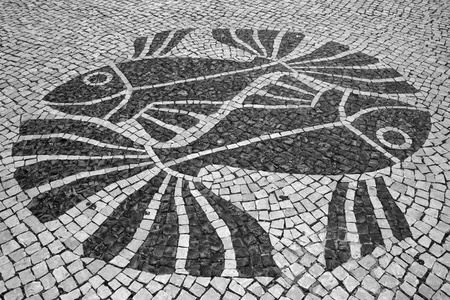 鱼在街头的葡萄牙马赛克瓷砖的设计