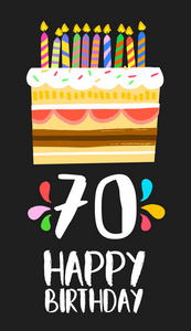 快乐的生日蛋糕卡为 70 七十年方的
