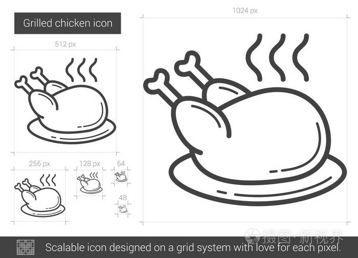 烤的鸡线图标插画
