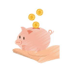 手绘节省钱小猪硬币银行颜色