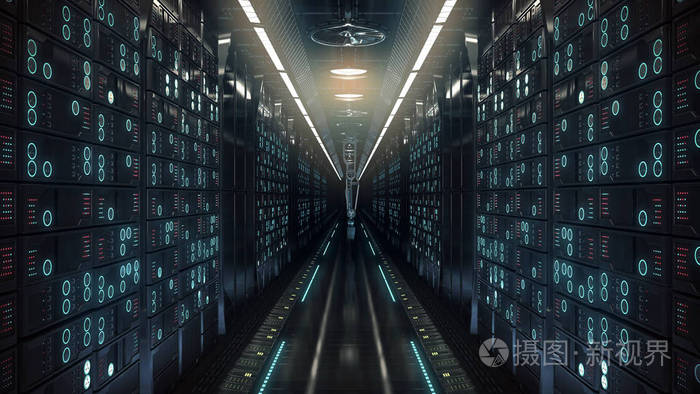 未来的计算机服务器场.3d 图