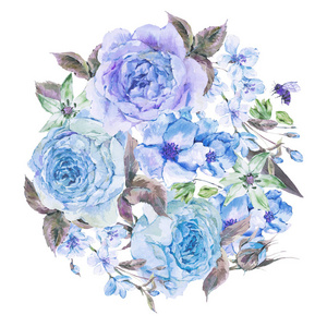 盛开的樱花和英语玫瑰水彩画春天花束照片 正版商用图片0w3k8m 摄图新视界