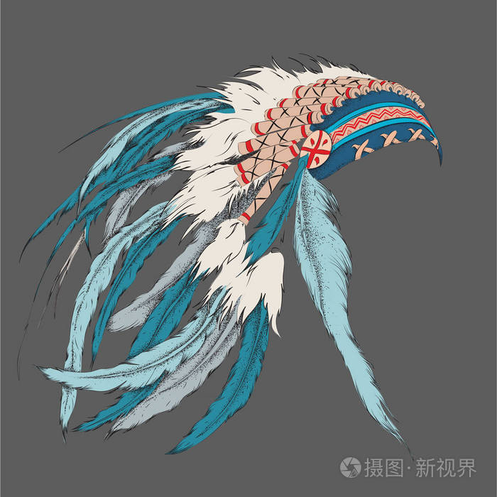 美国原住民羽毛头饰矢量图