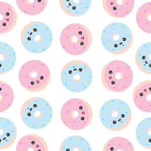 与可爱蓝色和粉红色甜甜圈白色背景适用于壁纸 明信片 便条纸上的食物图