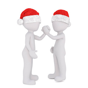 在圣诞老人的帽子，双手交叉在友谊中的 3d 卡通