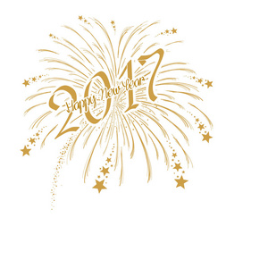与白色背景上的快乐新年 2017年矢量黄金烟花