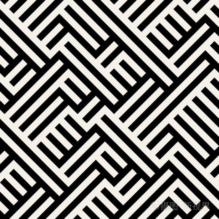 不规则的迷宫线.矢量无缝黑色和白色花纹