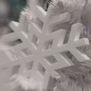 白色圣诞节装饰与冷杉的树枝上的雪花