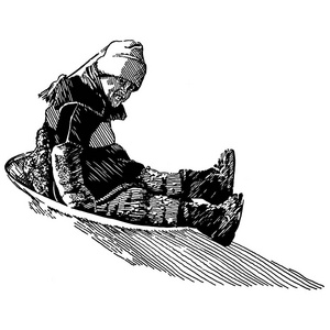男孩玩雪橇线绘图