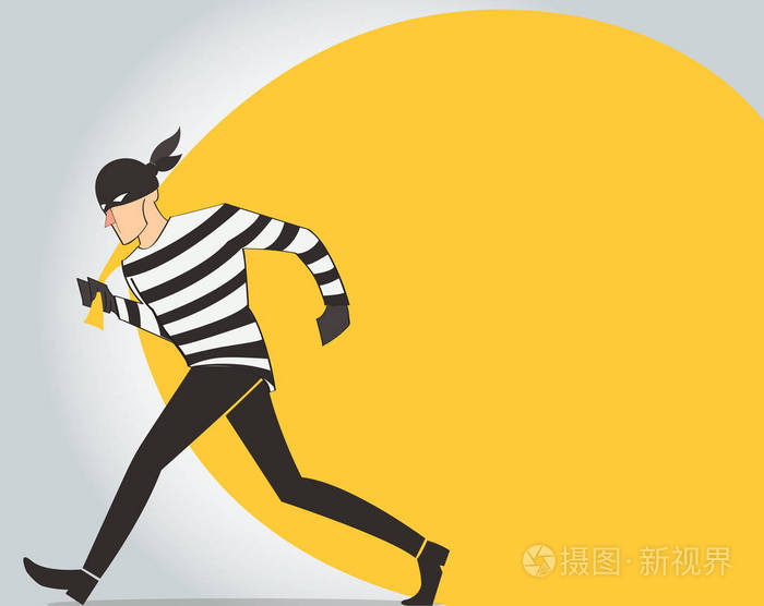 小偷在掩码字符向量强盗卡通插图与强盗袋背景插画-正版商用图片0w4d