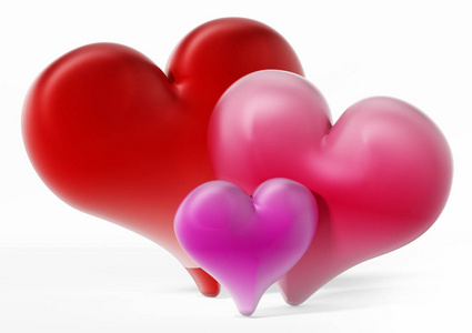红色 粉红色和紫色的 hearts.3d 图