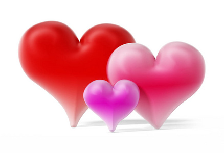 红色 粉红色和紫色的 hearts.3d 图