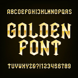 金色的古董字母表矢量字体。金属效果类型字母符号和数字
