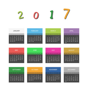 用不同的颜色，每个月 2017年多彩日历设计