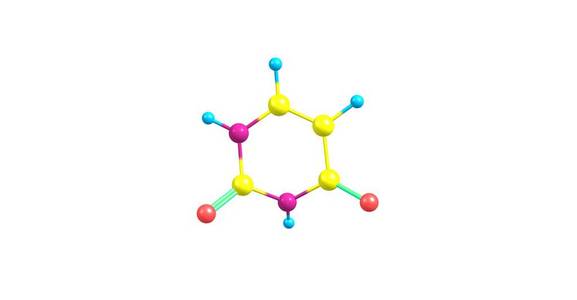 尿嘧啶分子的结构上白色孤立