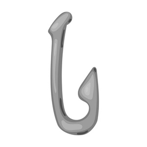 骨鱼钩在白色背景上孤立的卡通风格的图标。石器时代象征股票矢量图