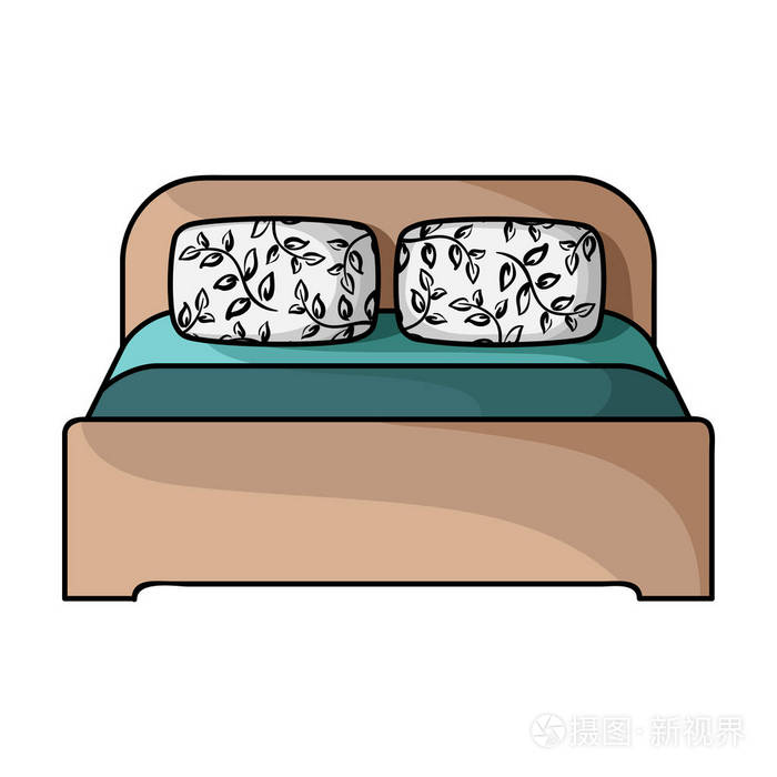 在白色背景上孤立的卡通风格的木制大床图标.
