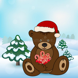 圣诞老人手里拿着一盒礼物的熊