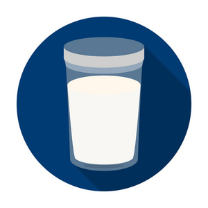 玻璃的牛奶中孤立的白色背景上的平面样式的图标。牛奶产品和甜象征股票矢量图