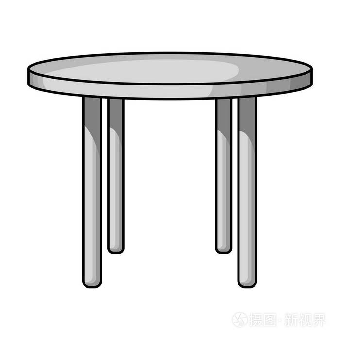 插画 在白色背景上孤立的单色风格的木制圆桌图标.