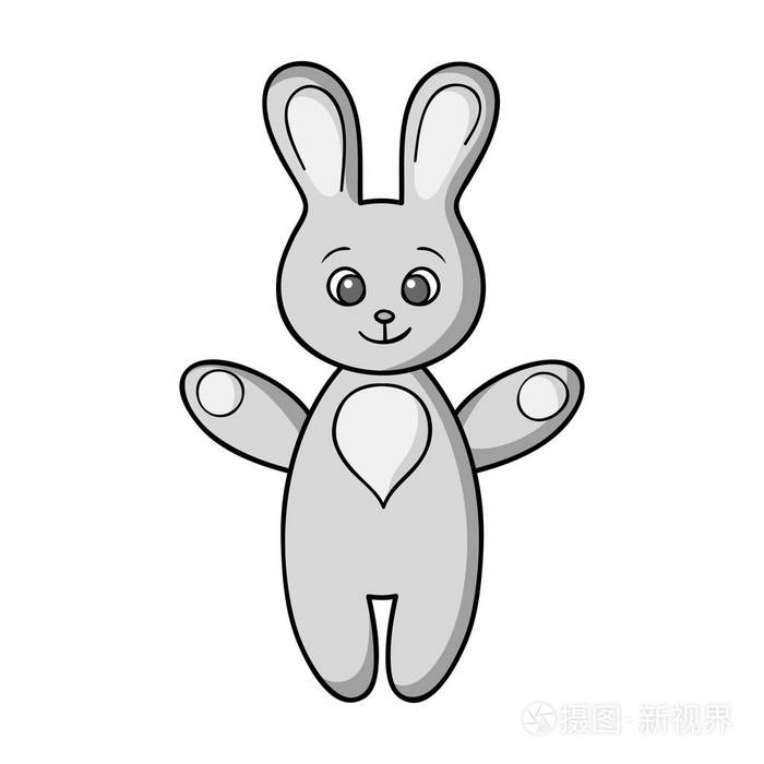 插画 兔子玩具中孤立的白色背景上的黑白风格的图标.