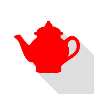 茶商标志。红色图标与平面样式阴影路径