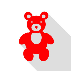 泰迪熊签署的插图。红色图标与平面样式阴影 pa