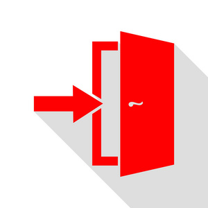 门出口标志。红色图标与平面样式阴影路径