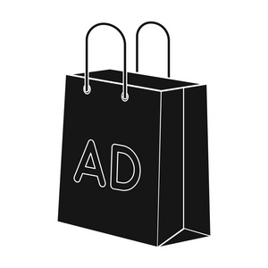 购物袋广告图标在孤立的白色背景上的黑色风格。广告符号股票矢量图