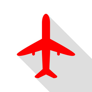 飞机标志图。红色图标与平面样式阴影路径