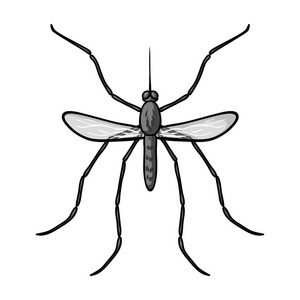 蚊子在白色背景上孤立的单色样式图标。昆虫的符号股票矢量图