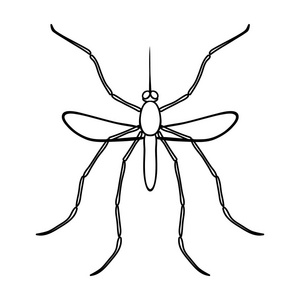 蚊子在白色背景上孤立的大纲样式图标。昆虫的符号股票矢量图